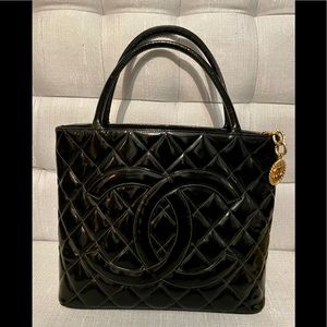 Chanel medallion tote in black patent